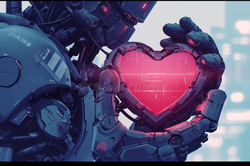 Cyberpunk-artige Roboterherz-Illustration symbolisiert Liebe und futuristische Romantik vektor abbildung