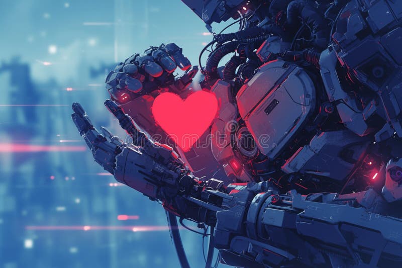 Cyberpunk-artige Roboterherz-Illustration symbolisiert Liebe und futuristische Romantik lizenzfreie abbildung