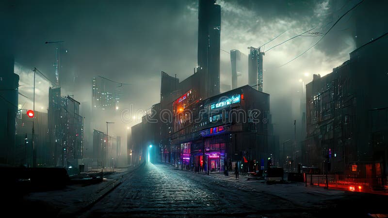 Cyberpunk Streets Illustration, Futuristic City, Dystoptic Artwork At  Night, 4k Wallpaper. Stock Photo, Picture and Royalty Free Image. Image  191177049.