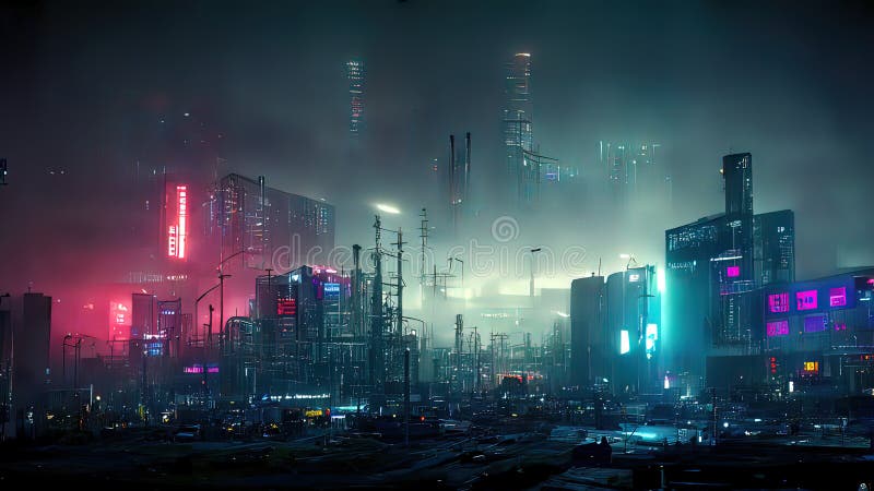 Cyberpunk City, Abstract Illustration, Futuristic City, Dystoptic