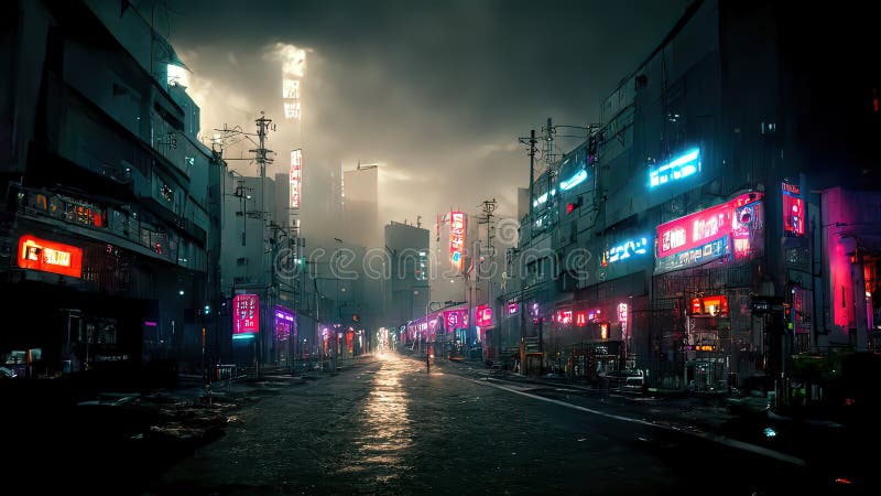 Cyberpunk City, Abstract Illustration, Futuristic City, Dystoptic Artwork  at Night, 4k Wallpaper, Stock Illustration - Illustration of graphic,  future: 253157419