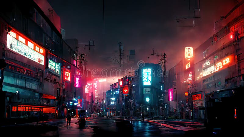 Cyberpunk Streets Illustration, Futuristic City, Dystoptic Artwork At  Night, 4k Wallpaper. Stock Photo, Picture and Royalty Free Image. Image  191177049.