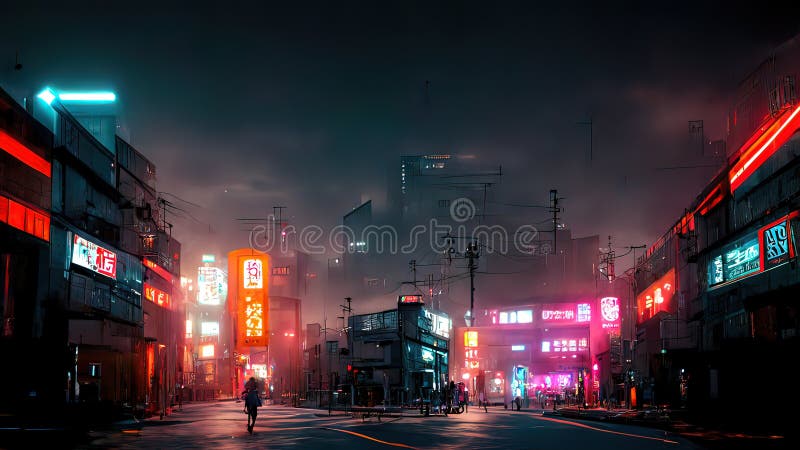 Cyberpunk City, Abstract Illustration, Futuristic City, Dystoptic Artwork  at Night, 4k Wallpaper, Stock Illustration - Illustration of graphic,  future: 253157419