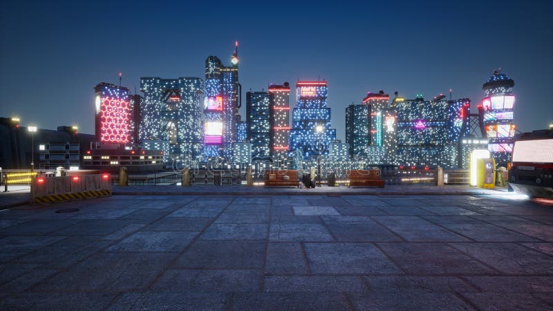 Cyberpunk city street 3αποδοτική απεικόνιση αποθεμάτων