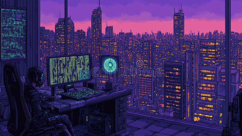 Cyberpunk Cityscape noaptea royalty free illustration