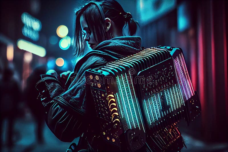 Download wallpaper 2048x1152 cyborg, hologram, cyberpunk, street