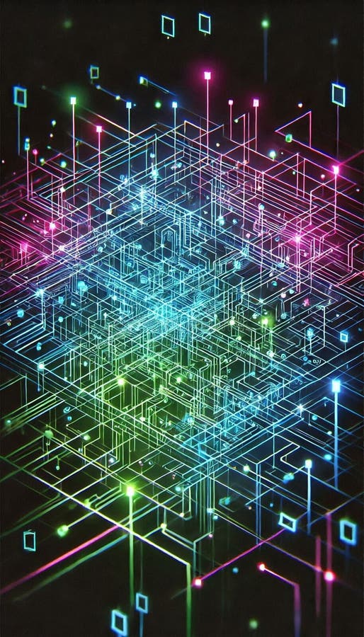 Cyberpunk Grid: Neon Network Flow royalty free illustration