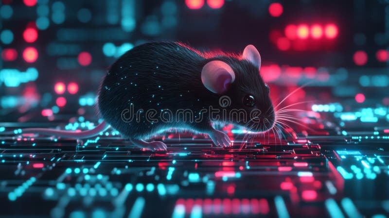 Cyberpunk Mouse på lowing Circuit Board royaltyfri illustrationer