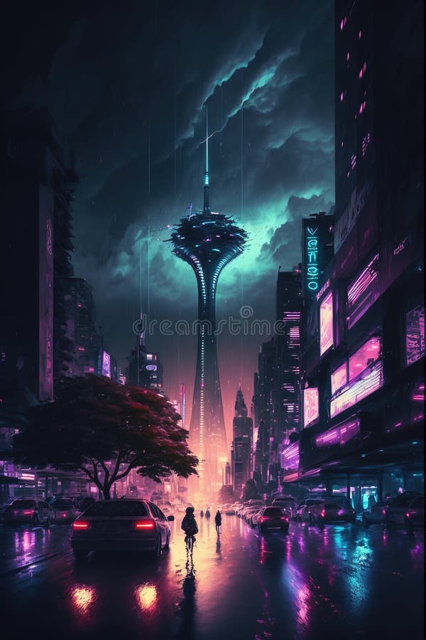 Cyberpunk Neon City Night. Futuristic City Scene in a Style of Pixel Art.  80 S Wallpaper. Retro Future Stock Illustration - Illustration of  skyscraper, architecture: 267715208