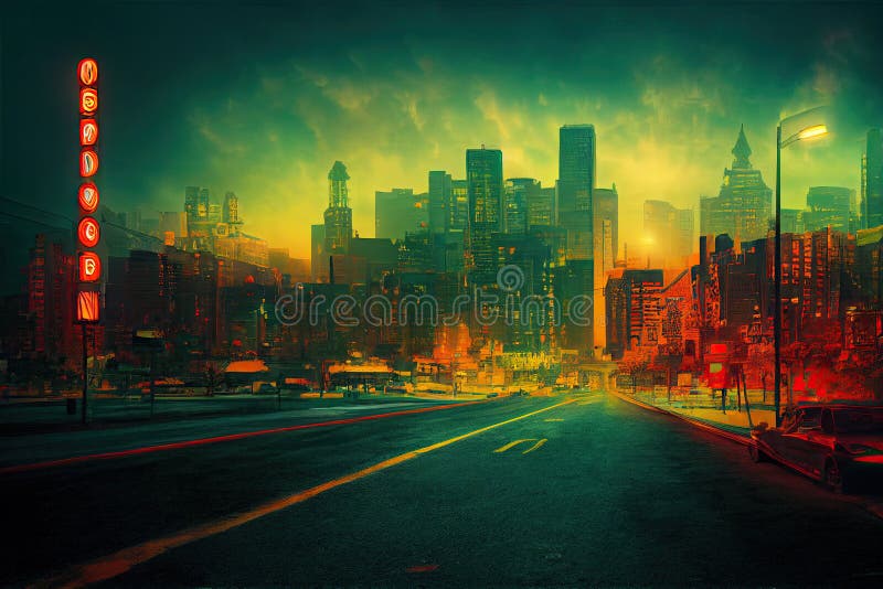 Cyberpunk Neon City Night. Futuristic City Scene in a Style of Pixel Art.  80 S Wallpaper. Retro Future Stock Illustration - Illustration of  skyscraper, architecture: 267715208