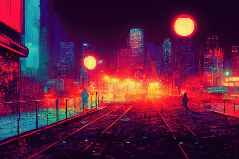 Cyberpunk city street. Sci-fi wallpaper. Futuristic city scene in a style  of pixel art. Urban scene. Generative AI. 22452074 Stock Photo at Vecteezy