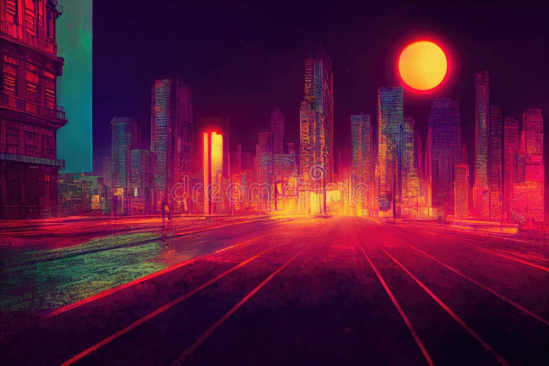 Cyberpunk Neon City Night. Futuristic City Scene in a Style of Pixel Art.  80 S Wallpaper. Retro Future Stock Illustration - Illustration of  skyscraper, architecture: 267715208