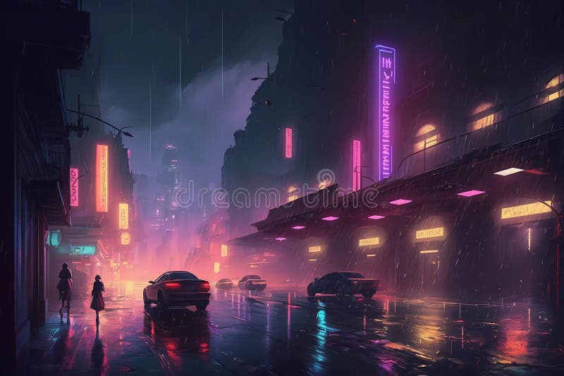 Neon Night City Landscape Cyberpunk Wallpaper by patrika