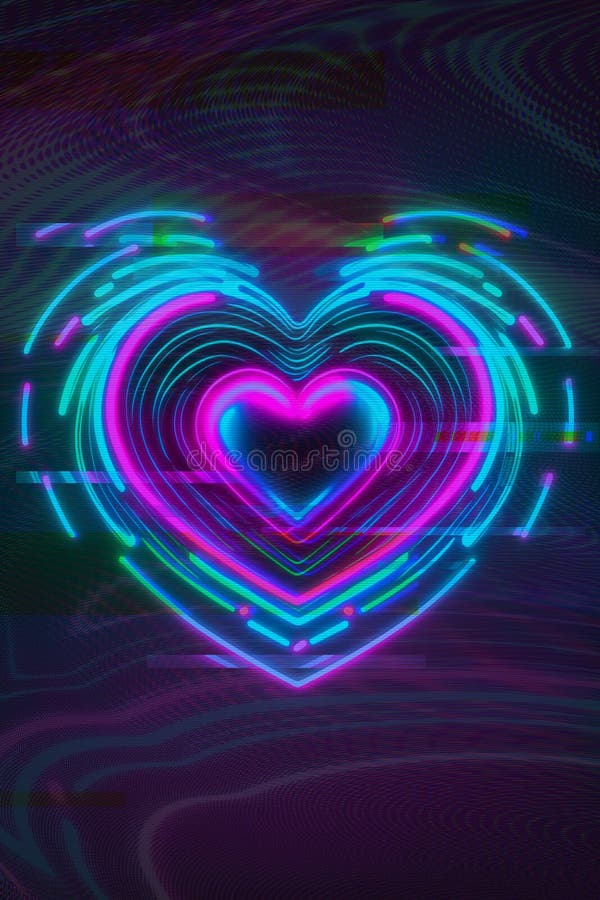 Cyberpunk Glowing 3d Heart on Rainbow Neon Holographic Background Stock ...