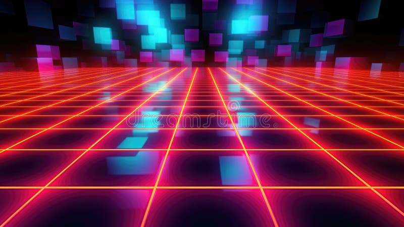 Cyberpunk neonljus i retrovåggeometrisk form. picturesk stock illustrationer