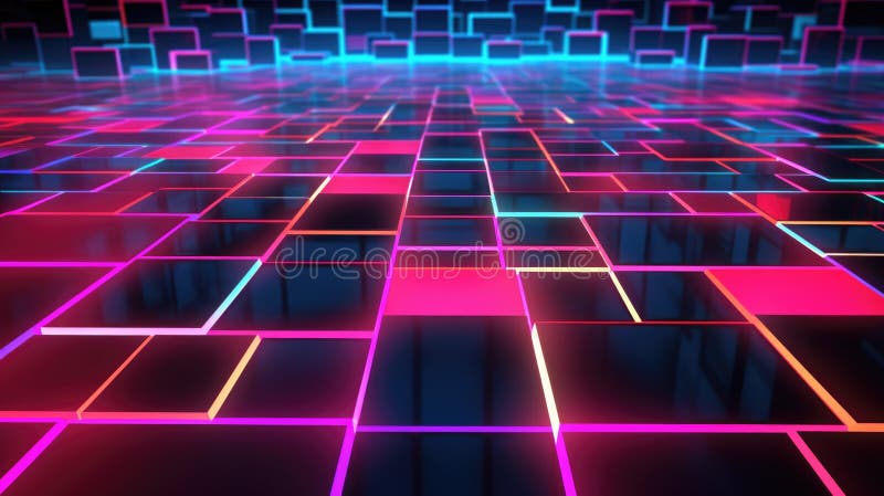 Cyberpunk neonljus i retrovåggeometrisk form. picturesk stock illustrationer