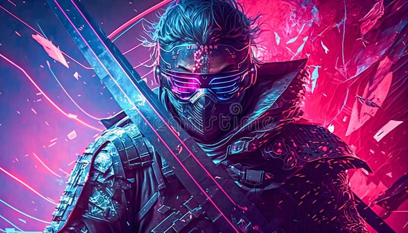 Ilustração de homem ninja cyberpunk