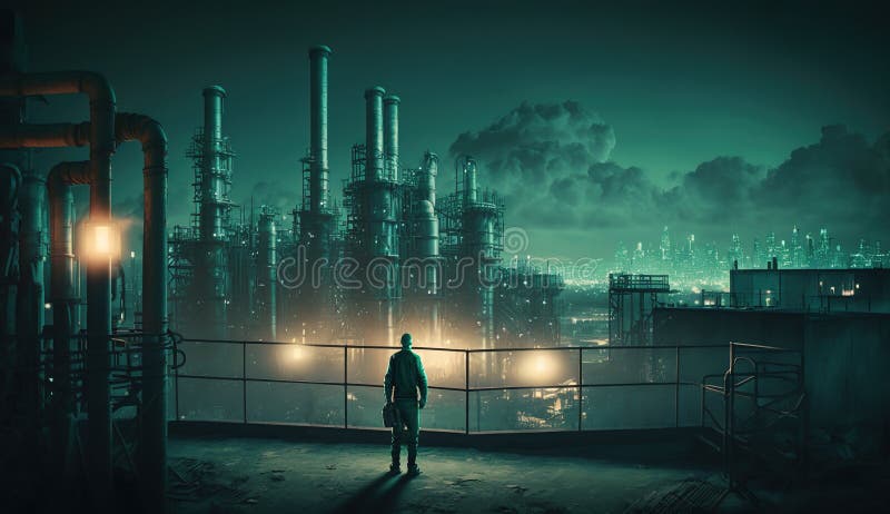 Teenager Standing on a Roof in Cyberpunk City Illustration Wallpaper  Generative AI Stock Illustration