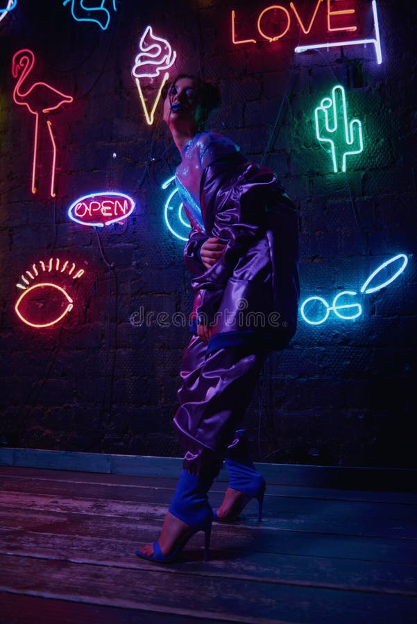 Cyberpunk Shooting of Model Wearing Contemporary Sportswear Against ...