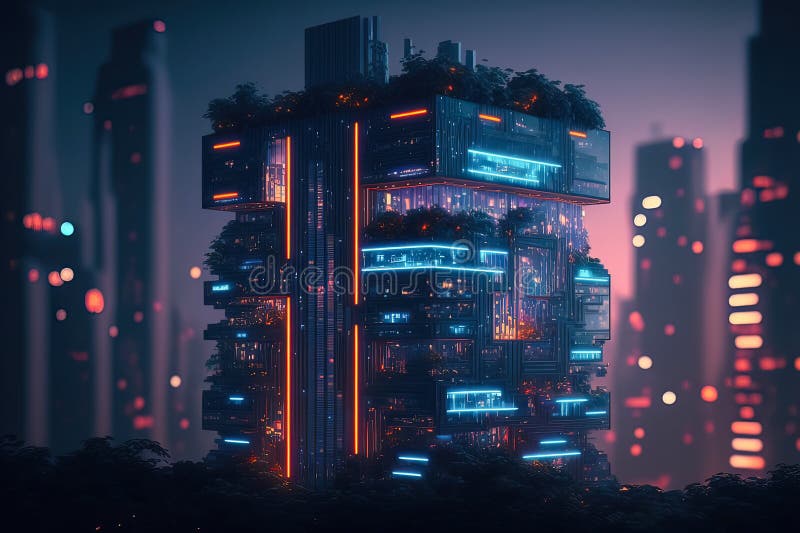 Cyberpunk City, Abstract Illustration, Futuristic City, Dystoptic Artwork  at Night, 4k Wallpaper, Stock Illustration - Illustration of cyber,  building: 253157510