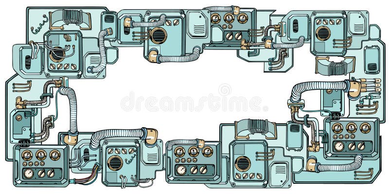 Cyberpunkrobotmekanism och maskiner Detaljer av spacecren vektor illustrationer Cyberpunkrobotmekanism och maskiner Detaljer av spacecren vektor illustrationer
