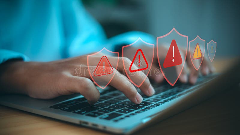 Cybersecurity Alert and Data Protection Warning on Laptop Computer royalty free illustration
