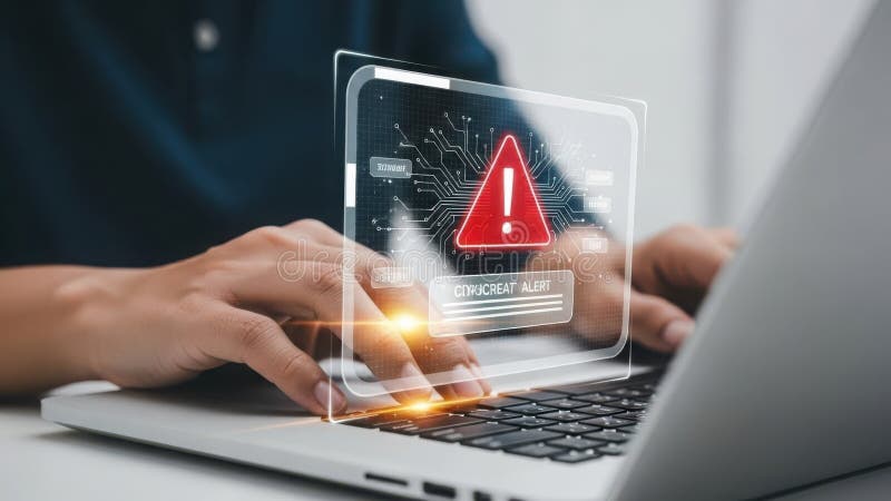 Cybersecurity alert on laptop screen vector illustration