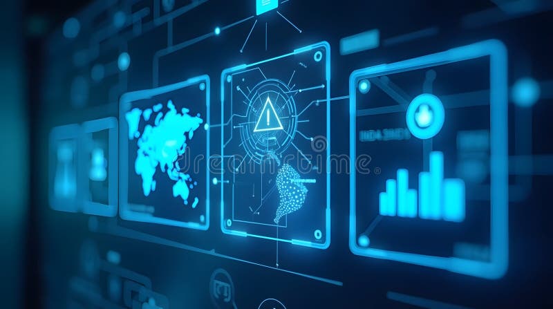 Cybersecurity alert showing global data breach risk royalty free illustration