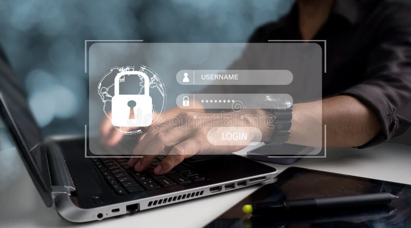 Cybersecurity as a concept, information security and encryption, safe access to user personal data, safe Internet access royalty free stock image