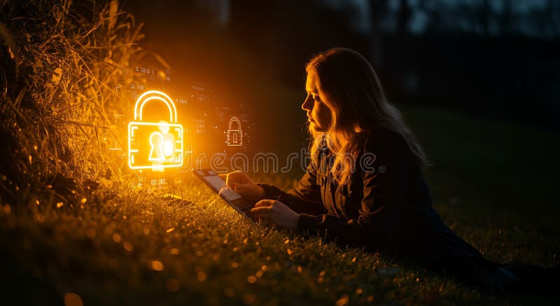 Cybersecurity Background Futuristic Digital Security Concept stock illustrationer