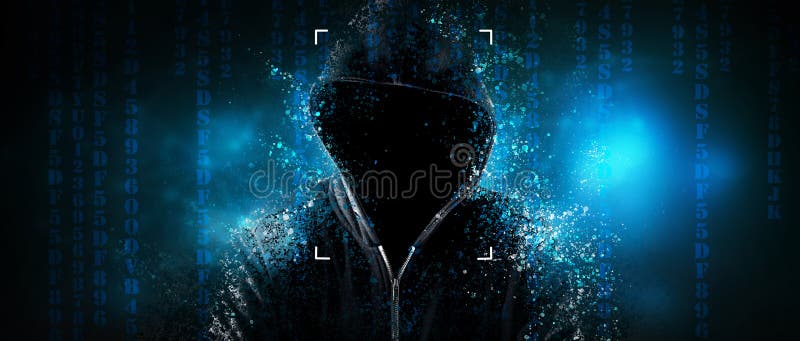 Cybersecurity, computer hacker with hoodie