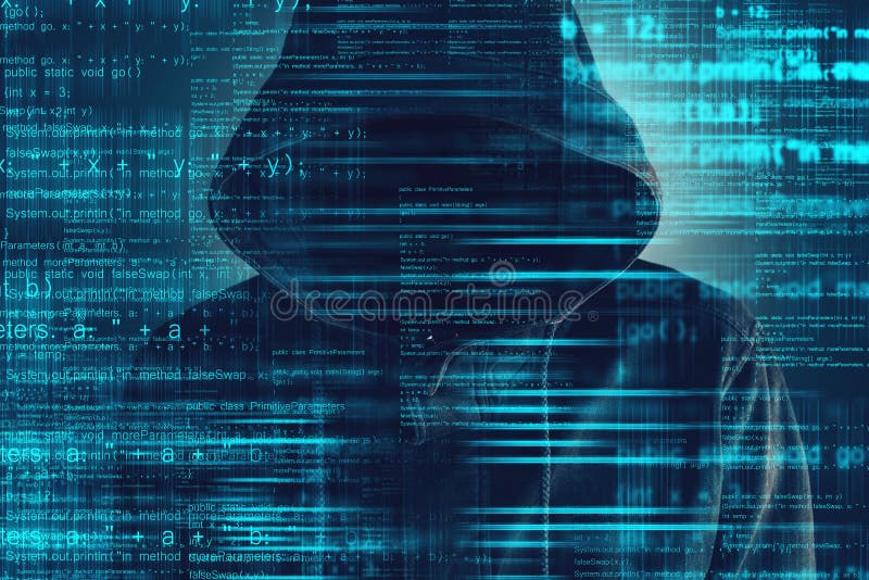 Cybersecurity, computer hacker with hoodie royalty free stock image