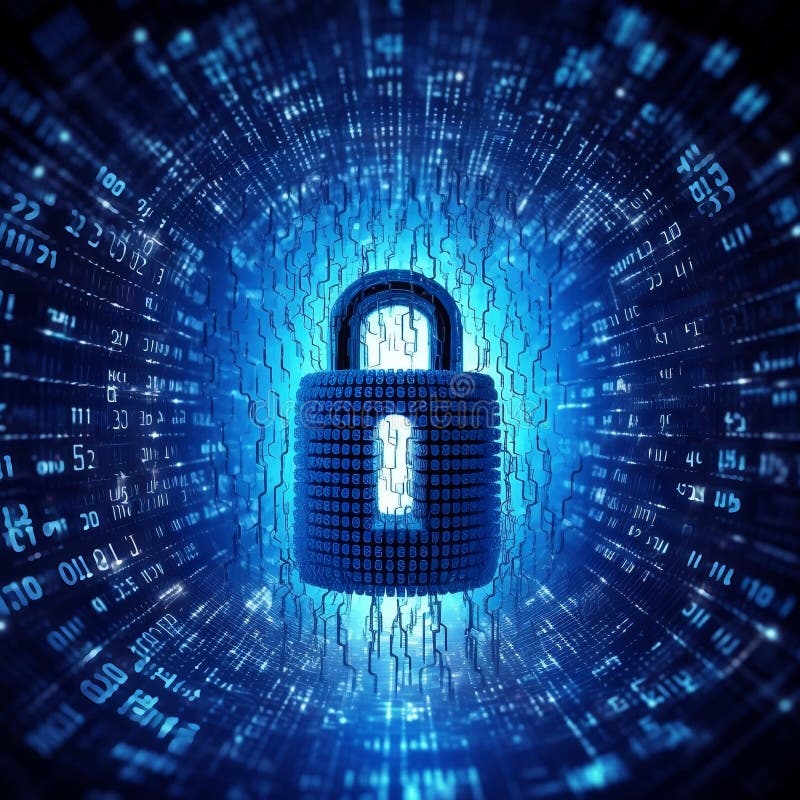 Cybersecurity Concept Blue Keylock with Binary Code. Generative AI vector illustration