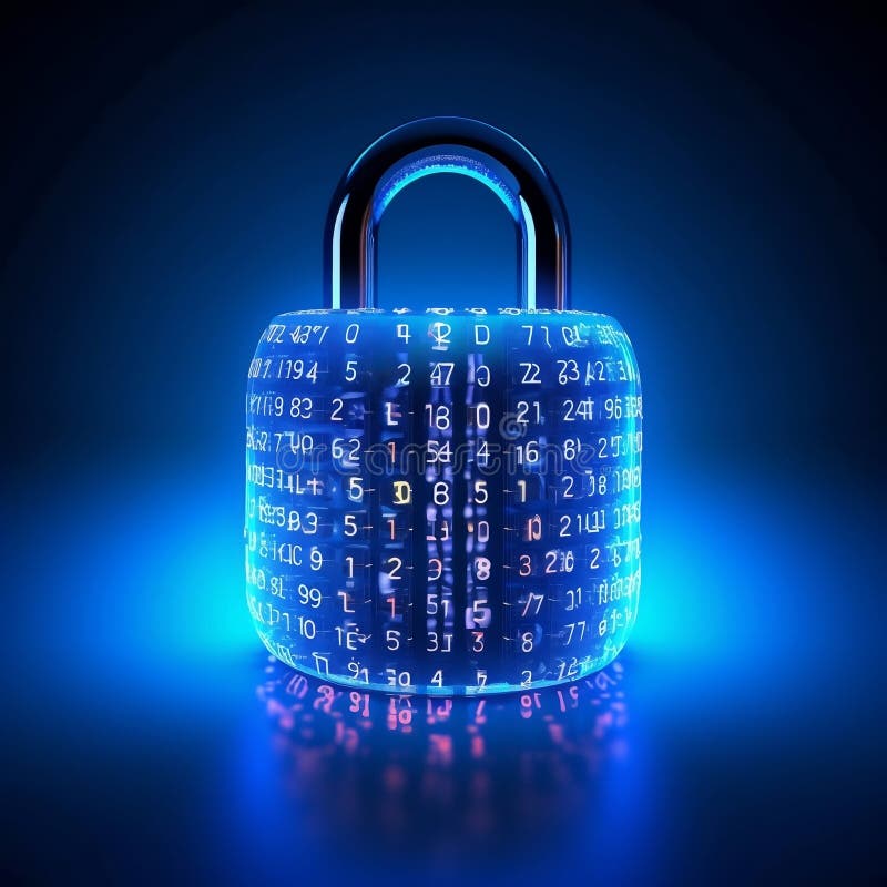 Cybersecurity Concept Blue Keylock with Binary Code. Generative AI royalty free illustration