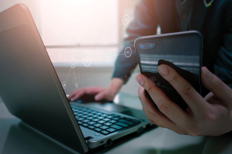Cybersecurity concept,businessman using laptop computer, identification access personal,shield and padlock,preventing website attack hacker attack information,Ai Artificial intelligence technology. Shield artificial intelligence stock images, royalty-free photos and pictures