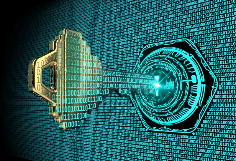 Cybersecurity concept: 3d rendered illustration of a binary code key