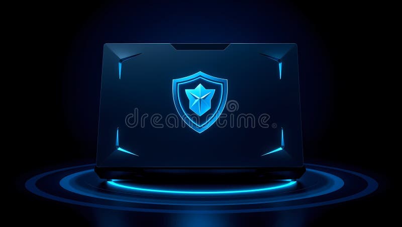 Cybersecurity Concept with Glowing Shield on Laptop Screen vector illustration