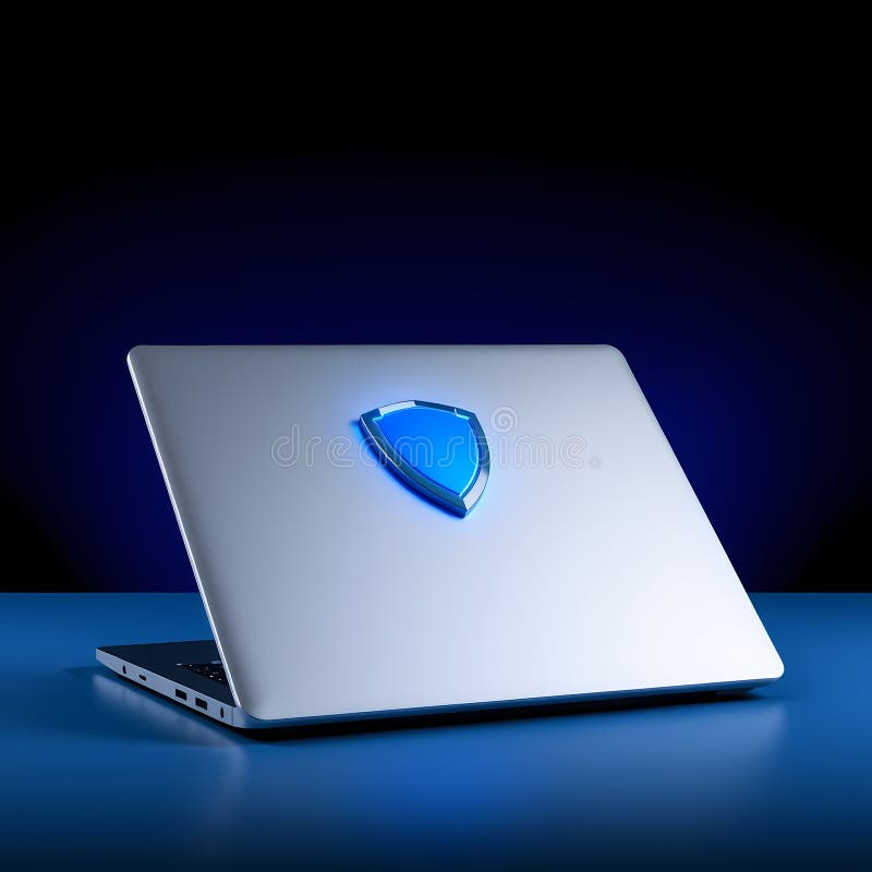 Cybersecurity Concept with Glowing Shield on Laptop Screen royalty free illustration