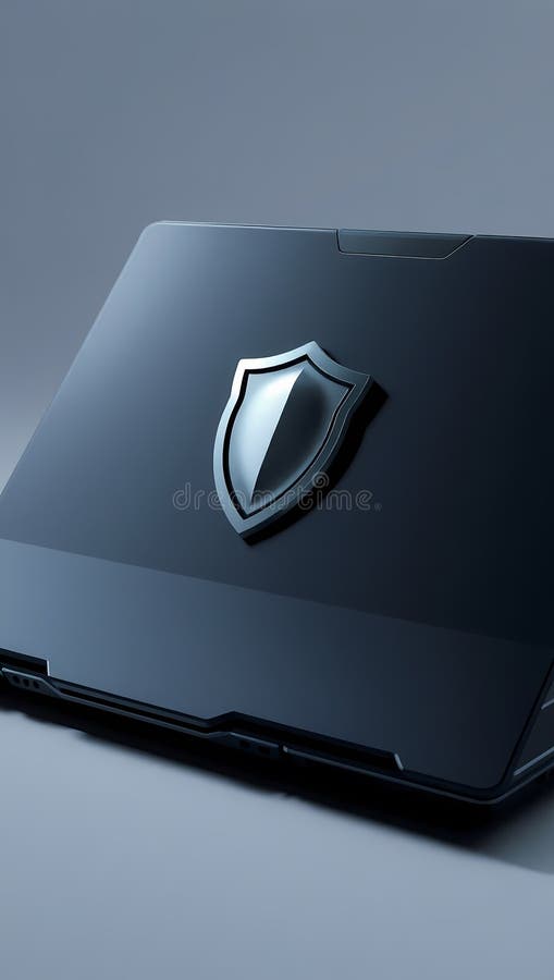 Cybersecurity Concept with Glowing Shield on Laptop Screen royalty free illustration
