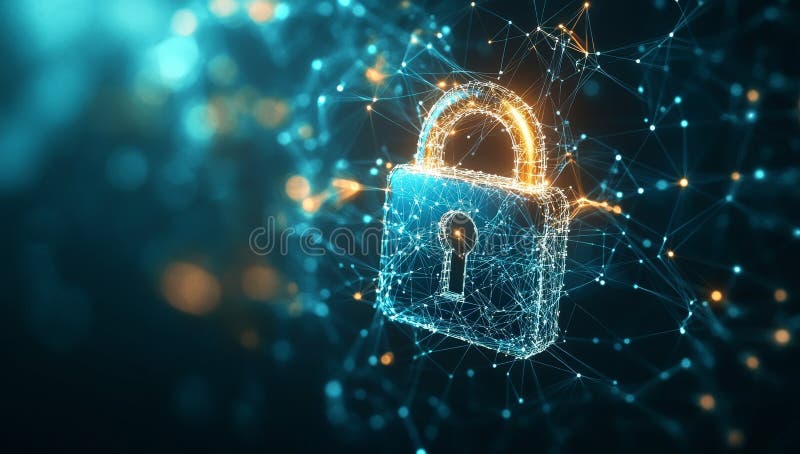 A cybersecurity concept highlighting digital locks that secure networks against cyber threats through data encryption stock photography