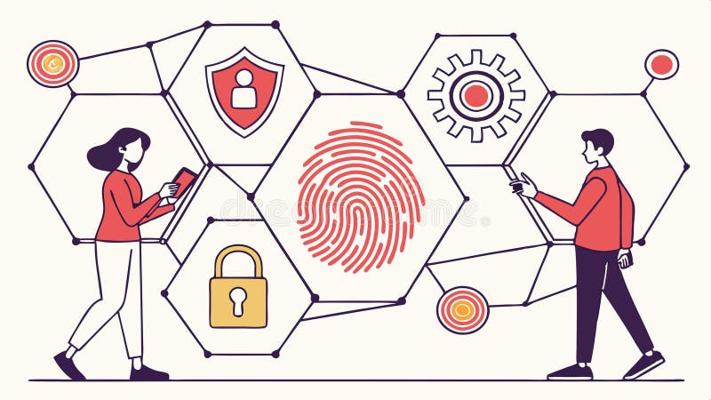 Cybersecurity concept, people with devices, data protection, and digital security vector design Generative AI vector illustration