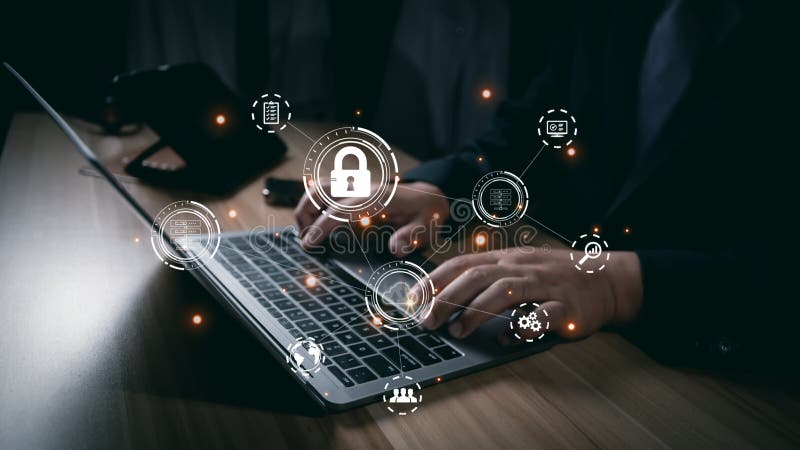 Cybersecurity concept, user privacy security and encryption, secure internet access Future technology and cybernetics, screen royalty free stock photography