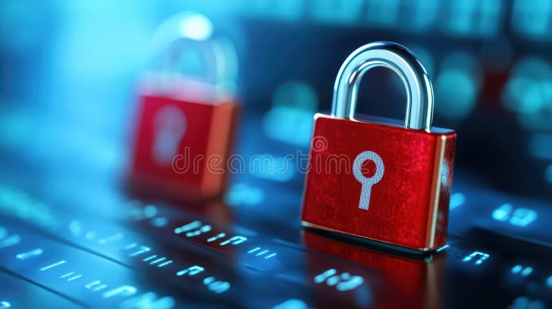 Cybersecurity and data protection, padlock on keyboard symbolizing online security privacy in the digital age royalty free illustration