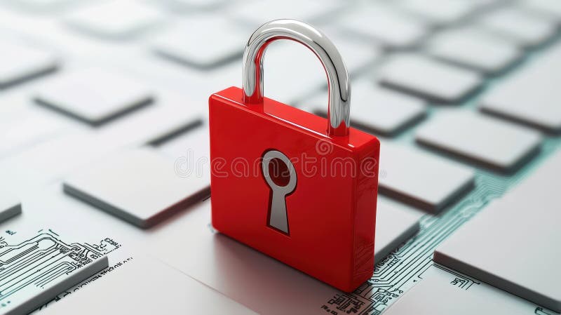Cybersecurity and data protection, padlock locked on computer keyboard symbolizing secure access royalty free illustration