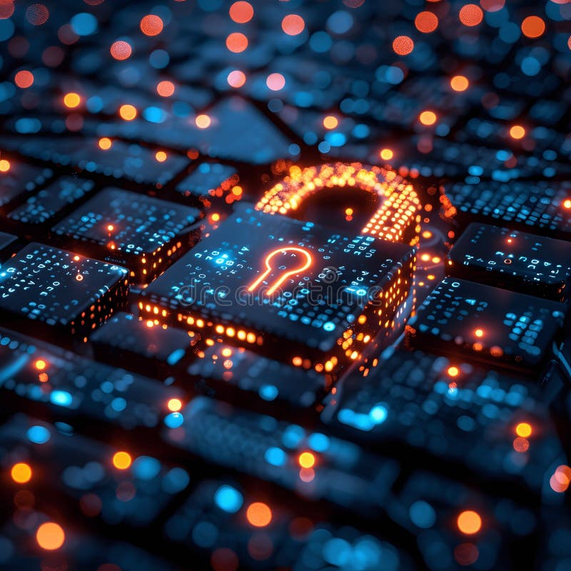 Cybersecurity in the digital age: Lock and code. This cybersecurity background features a digital lock interface seamlessly overlaying a matrix of code, symbolizing the critical barriers in place to protect information in our increasingly digital world.