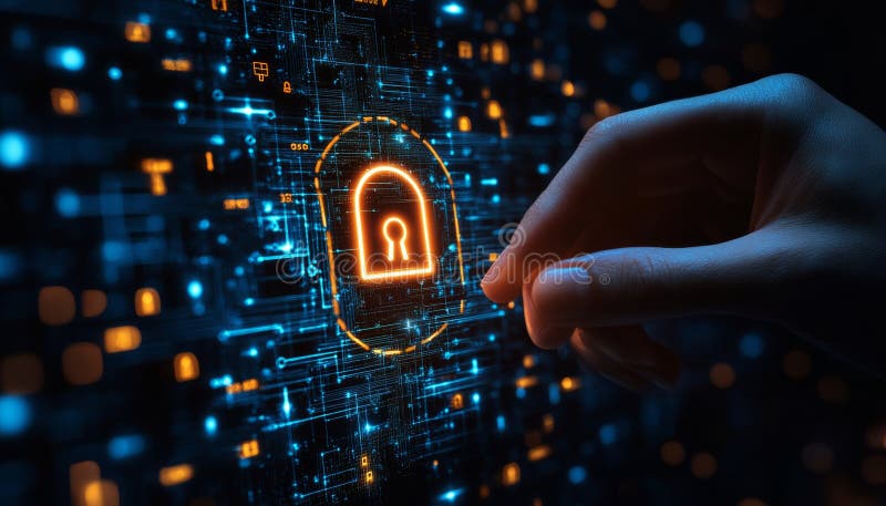 Cybersecurity Expert Protecting Data, Digital Security and Privacy Concept with Padlock Icon royalty free illustration