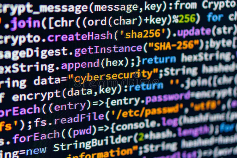 Cybersecurity. The image shows lines of computer code or binary data written in a script or file royalty free stock image