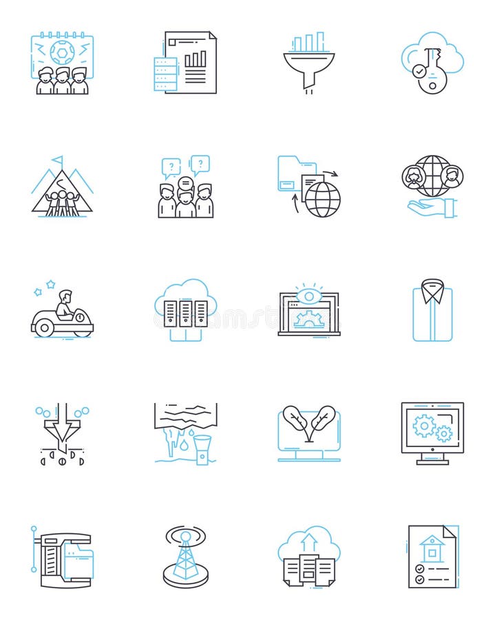 Cybersecurity measures linear icons set. Encryption, Firewall, Antivirus, Authentication, Authorization, Biometrics royalty free illustration