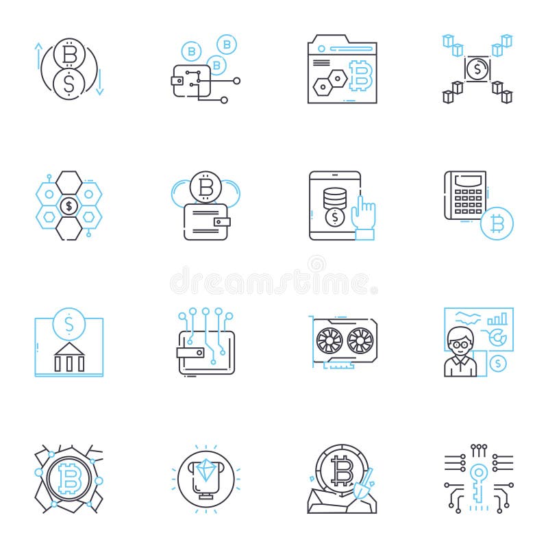 Cybersecurity measures linear icons set. Encryption, Firewall, VPN, Patching, Authentication, Antivirus, Biometrics line stock illustration