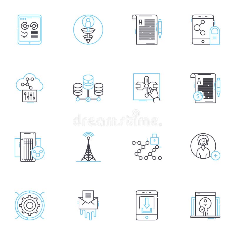 Cybersecurity measures linear icons set. Firewall, Encryption, Authentication, Authorization, Malware, Phishing, Cryptography vector symbols and line concept signs. Intrusion,Vulnerability,Zero-day illustration